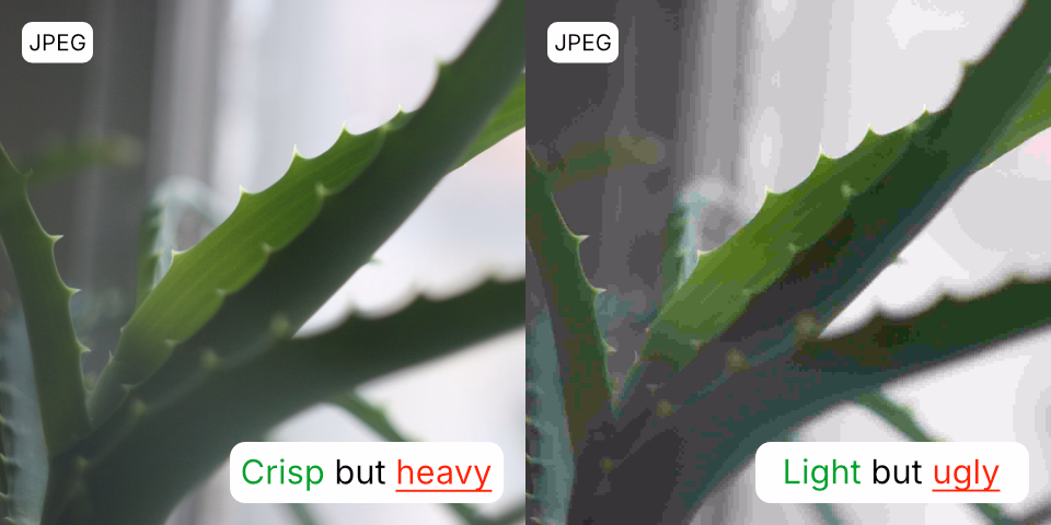 JPEG is either crisp but heavy or light but ugly